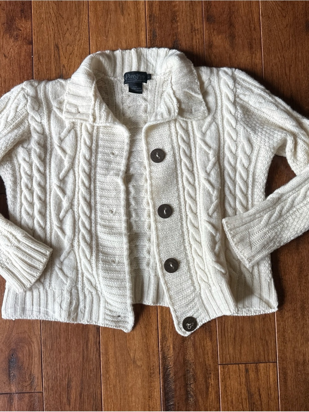 Peregrine Cream Wool Fisherman’s Cardigan Sweater L Chunky England